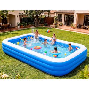Large Inflatable Pool, 120"70"22" Blow Up Pool for Adults and Childrens, Full-Sized Family Swimming Pool, Summer Water Party, Outdoor, Garden Backyard
