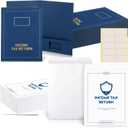 100 Pcs 9 x 12'' Income Tax Return Folders, 50 Blue Income Tax Return Folders with Pockets, 50 White Open Envelopes and Label for Preparers Returns Presentation Document Organizer Folder