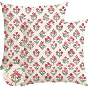 RABUSOFA Red Vintage Floral Summer Pillow Covers Set of 2,Seasonal Flower Oudtdoor Decorative Throw Cuchion Cases Spring Summer Decorations for Home Patio Couch Decor 18x18 Inch