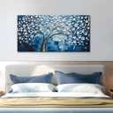 SSNEEKNDG Blue Tree of Life Wall Art for Bedroom White Flower Tree Large Artwork for Living Room Office Kitchen Modern Aesthetic Pictures Canvas Prints 24"x48"