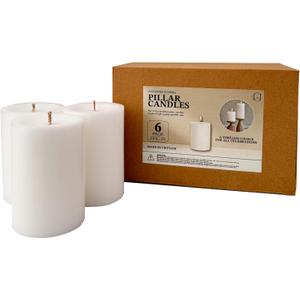 Pillar Candles 2.8x4 Inch 6 Pack White CW Studio Unscented 45-Hour Long Burn, Smokeless Dripless Premium Wax with Cotton Wick for Weddings, Events, Home & Rustic Decor