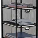 Mind Reader Office Storage Organizer with Mesh Drawers Label Holders and Optional Wheels, Metal Mesh, Black
