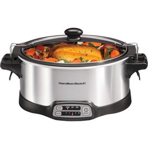 Hamilton Beach Programmable Slow Cooker with 6 Quart Stovetop-Safe Sear & Cook Crock & Travel Lid Lock for Portable Transport, Silver (33663)