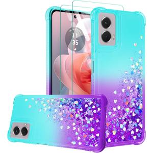 Gritup for Motorola Moto G Stylus 5G 2024 Case with 2Pcs Screen Protector Cute Clear Liquid Heart Glitter | Soft TPU Bumper Cover Shockproof Protective for Women Girls, Blue+Purple