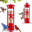 Squirrel Proof Bird Feeders for Outdoors with Weight-Activated, 3LB Large Metal Wild Bird Feeders for Cardinals,Blue Jay,Finch, Weatherproof Durable Tube Hanging Bird Feeder for Backyard,Garden,Patio (Red)