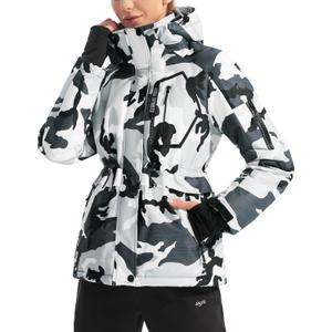 IUGA Waterproof Ski Jacket Women Warm Outdoor Winter Jackets Windproof Snowboard Winter Coats for Mountain Hiking (Medium, Black Camo)