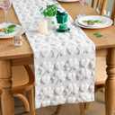 St. Patrick's Day Table Runner 13 x 72 Inch Shamrock Heart Irish Soft Faux Fur Plush Jacquard Lucky Clover Table Runner for Spring Seasonal Kitchen Dining Party Decoration Cream White