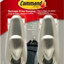 Command 5 lb Large Brushed Nickel Metal Hooks, 2 Hooks and 4 Command Strips, Damage Free Coat Hooks with Adhesive Strips, Forever Classic Hooks for Hanging Home Decor and Room Decor
