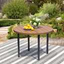 42" Round Patio Table with Umbrella Hole, Metal Outdoor Dining Table for Garden, Backyard and Deck, 4 Person Round Patio Dining Table for Outside, Walnut