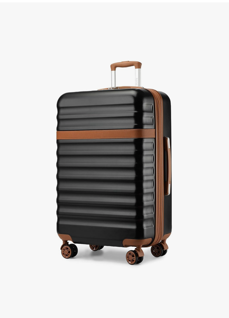Kono Expandable 28 - Inch Large Checked Luggage: ABS+PC Hardside Trolley Travel Case - Hard Shell Suitcase with TSA Lock, Black Brown