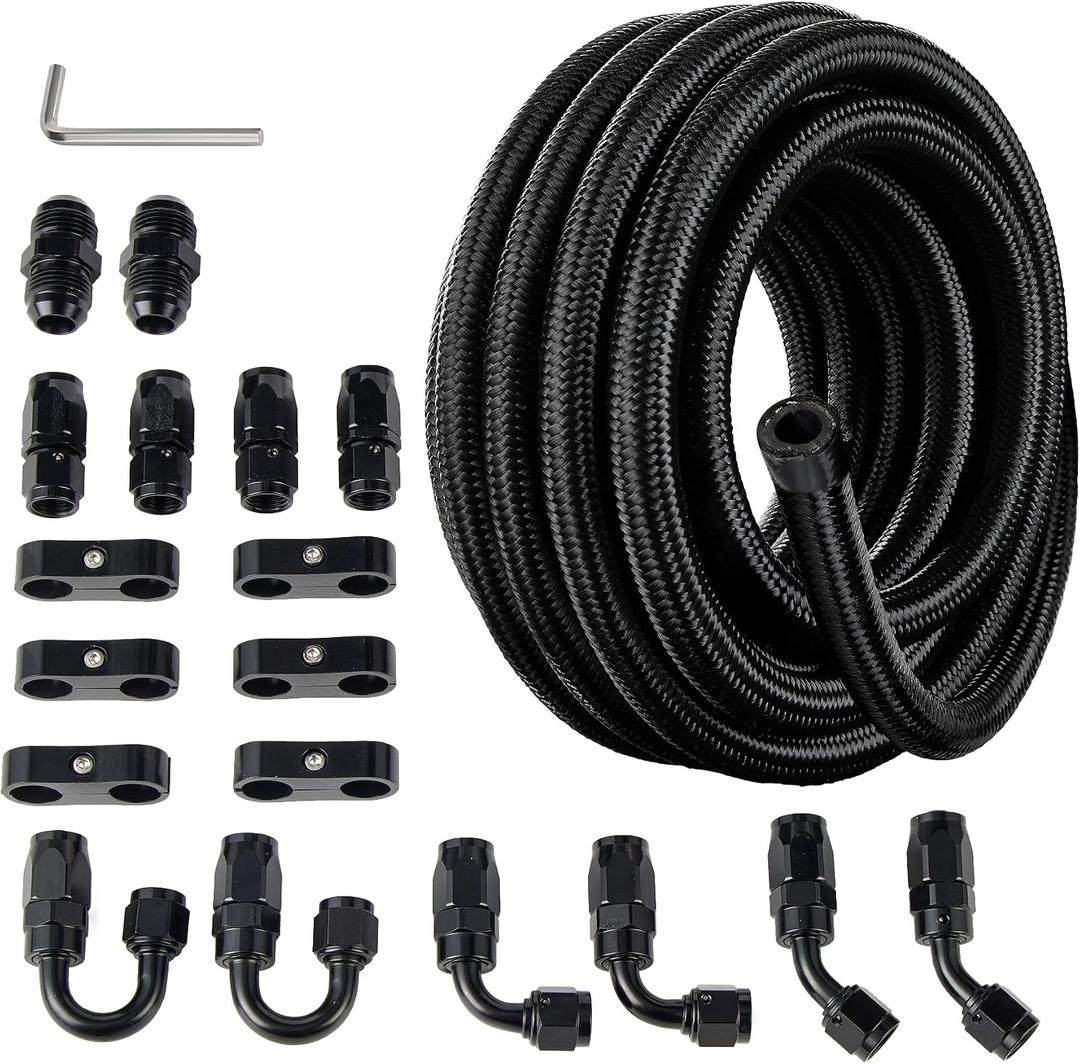 EVIL ENERGY 6AN Fuel Line Kit, 6AN Nylon Braided Fuel Line Hose Fitting Kit CPE 20FT Black