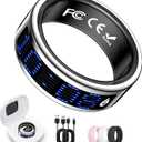 Smart Ring for Women & Men, Fitness & Health Tracker with Display Screen, IP68 Waterproof Smart Rings for Health Monitoring, Fitness Tracker Ring with Call Notification, No App Fees (Silver, 8#)