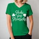 Shake Your Shamrocks Funny St. Patrick's Day Irish T-Shirt Women V-Neck Letter Print Cute Shamrock Shirt Tee Tops Size L (Green) (Green, L)
