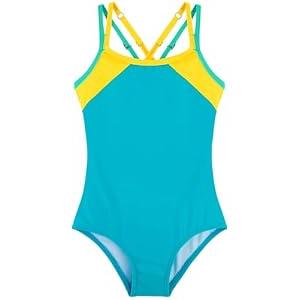 Belovance Girls Swimsuits One Piece Athletic Bathing Suit 5t Size 6 Double Adjustable Straps Back Cutout Sporty Color Block Kids Children Pool Beach Swimwear Quick Dry (Aqua Green, 5-6 Years)
