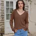 Lafural V Neck Long Sleeve Shirts for Women Casual Fall Tops Lightweight Tunic Sweaters Fashion Clothes 2024 (Brown, XXL)