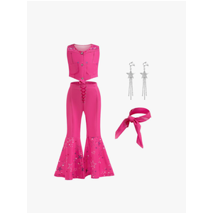 Pink Costume for Girls Cowgirl Costume Dress Kids Disco Outfits Movie Dress up Halloween Party Cosplay 4-13Y Size L