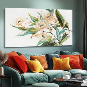 NBAODAN Gold Flower Wall Art Green Leaves Wall Decor Botanical Canvas Art for Dining Room Bedroom Artwork Floral Art Prints for Home Office 24"x 48"