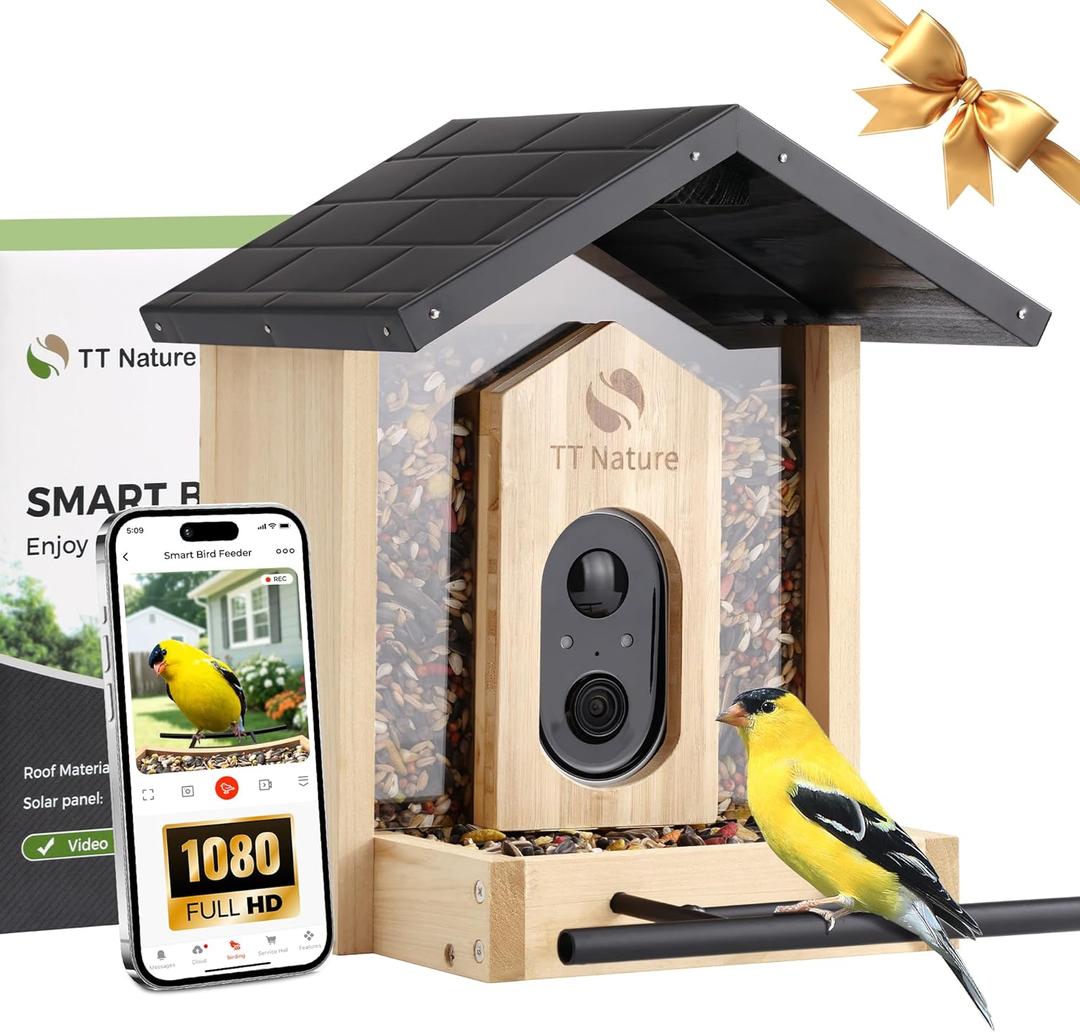 TT Nature Bird Feeder with Camera, Upgraded Smart Bird Feeder Al Identify for 10000 Species, Auto Capture & Real-time Notifications, Ideal Gift for Chirstmas
