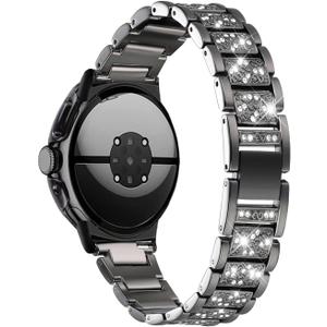 Women Bands with Case Compatible with Google Pixel Watch 4/3 45mm 41mm Watch2 Watch1, Metal bling Luxurious Dressy Replacement Wristbands, Silver Black Rose Gold