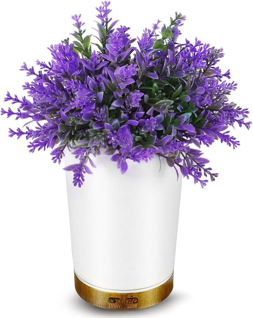 Essential Oil Diffusers- Aromatherapy Diffuser, Lavender Potted Plant Oil Diffuser for Home Bedroom Office, Super Quiet with Waterless Auto Shut-Off, 150ml-(White)