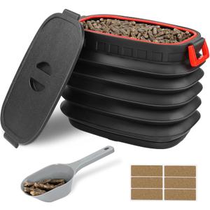 Wood Pellet Storage Containers with Scoop & Stickers Kit - Pellet Bin Pellet Bucket - Pellet Containers for Grill Pellet - Smoker Pellet Storage Pellet Grill Accessory - Black