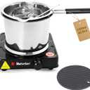 Professional Double Boiler Pot 1200ML/40.6OZ, 304 Stainless Steel Chocolate Melting Pot with 1000W Electric Hot Plate, Multi-Functions Warming Melting Pots for Wax Soap Base Candy Cheese Butter