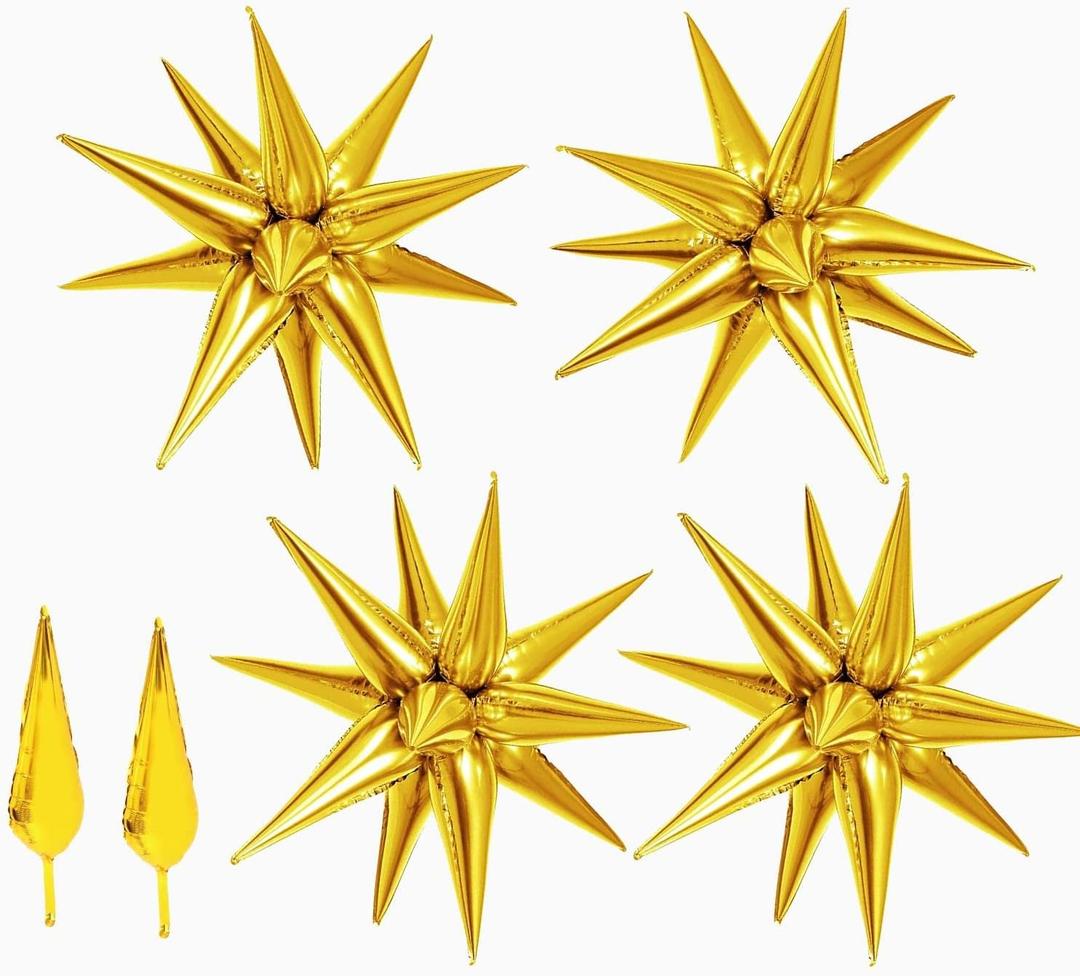 50 PCS 40" Large Gold Star Balloons Big Metallic Explosion Star Foil Balloons 12 Point Cone Mylar Spike for Birthday Christmas Party Decoration Happy New Year 2026