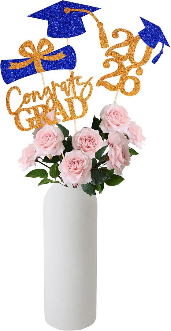 2 x Gexolenu 16 PCS Orange and Blue Double-Sided 2026 Graduation Centerpieces for Tables, 2026 Table Toppers Party Centerpiece Sticks Party Supplies, Graduation Party Decorations Class of 2026, Set of 4