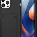 MZELQ Silicone Compatible with iPhone 15 Pro Max Case, Card Holder Camera Protection Cover + Screen Protector, Card Slot Case Designed -Black