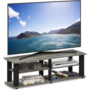 Furinno Nelly TV Stand, 3-Tier Entertainment Center with Open Shelves Storage, TV Console for TV up to 50 Inch, Soft Edges, for Living Room, Bedroom, French Oak