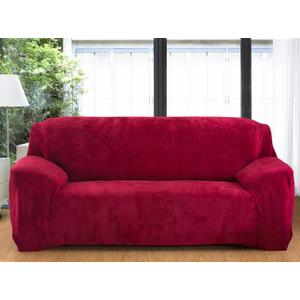 vctops 1-Piece Velvet Plush Stretch Loveseat Sofa Slipcover with Elastic Bottom Soft Fuzzy Fluffy Sofa Covers for 2 Cushion Couch Furniture Protector for Kids, Pet (Wine Red, Loveseat)