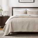 Madison Park Quebec Quilt Set - Luxurious Damask Stitching Design, Cotton Filled Lightweight Coverlet Bedspread Bedding, Shams, King/Cal King (104"x94"), Cream 3 Piece