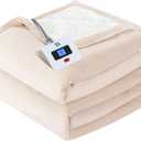 Sealy Electric Blanket Twin Size, Flannel & Sherpa Heated Blanket with 10 Heating Levels & 1-12 Hours Auto Off, Machine Washable, Beige, 62x 84 Inch
