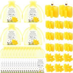 Pickmesh 50 Sets Bee Theme Baby Shower Party Favors 50 Pcs Bee Candles 50 Pcs Honey Jars Thank You Cards 50 Pcs Yellow Organza Bags Return Gifts for Guests Gender Reveal Game Prizes Party Supplies