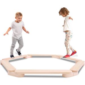 Balance Beam, Stepping Stones for Kids, Montessori Toy, Build Coordination and Gross Motor Skills for Kids and Toddler, Gymnastics Obstacle Course Indoor Outdoor Use (6pcs,Natural Color)