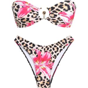 ZAFUL Womens Bandeau Bikini Set Metallic Sparkly O Ring Lace Up Tie Side High Cut Tanga Sexy Bathing Suit Swimwear, Large