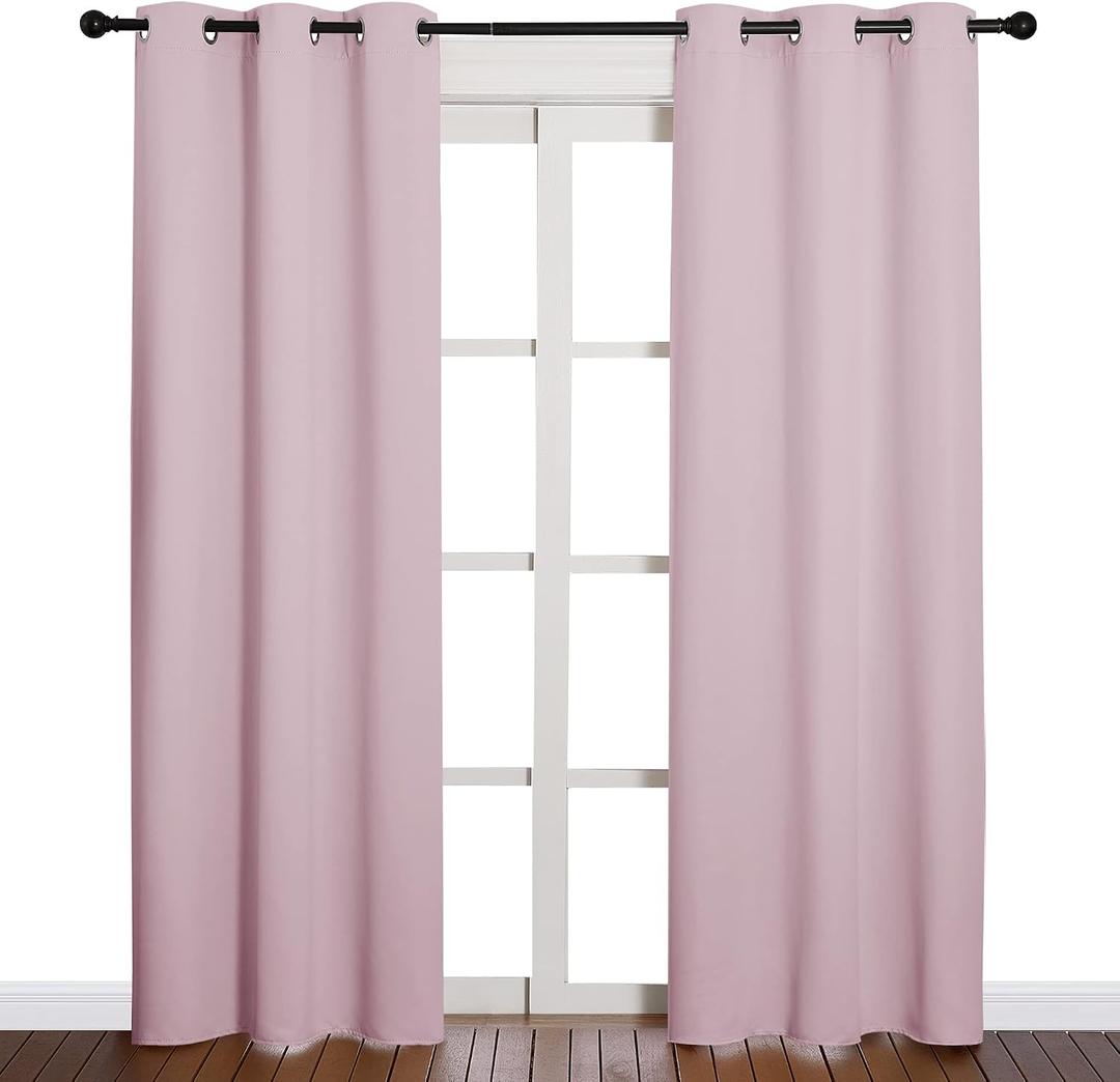 NICETOWN Nursery Essential Thermal Insulated Solid Grommet Top Blackout Curtains/Drapes (1 Pair, 42 x 84 inches, Baby Pink)