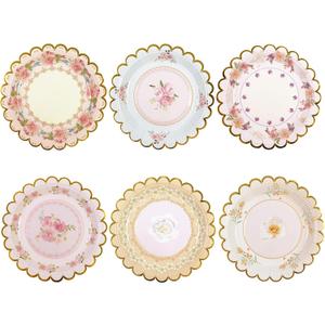 48 PCS Vintage Floral Paper Plates 7 inch, Scalloped Flower Tea Party Plates Disposable Cake Dessert Plate for Birthday Bridal Shower Baby Shower Wedding Party Decorations (Floral)
