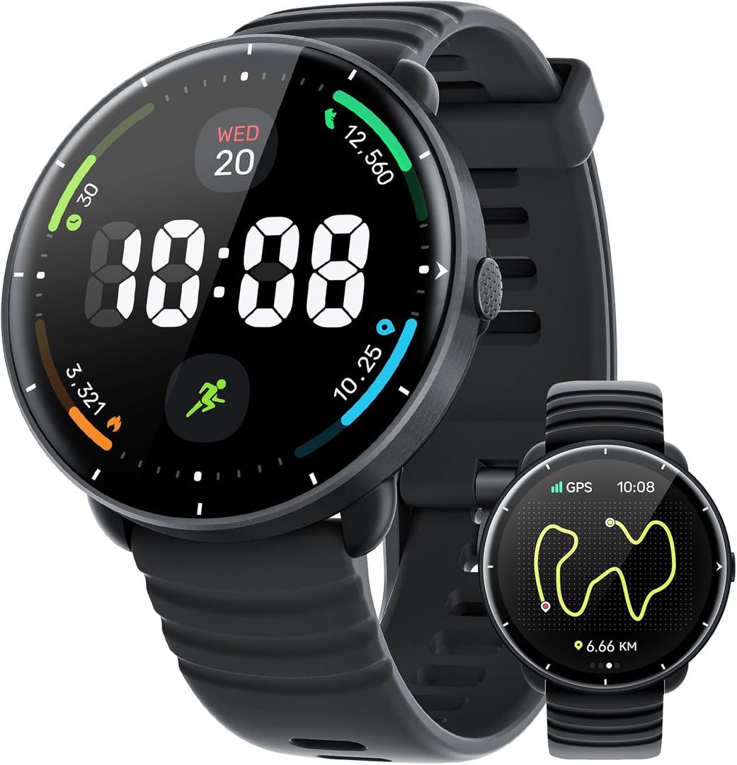 Parsonver Smart Watch for Swimming, 5ATM Waterproof Watch for Pool & Open Water, AI Swim Analysis, Built-in GPS & Compass, AMOLED Fitness Trackers 100+ Sports Modes, Heart Rate & Sleep Monitor, Black