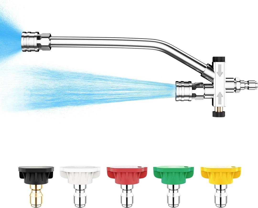 Foam Cannon Dual-Connector Accessory, Pressure Washer Double Tip Attachment for Soap Cannon, 5 Pressure Washer Sprayer Nozzles, 1/4" Quick Connect