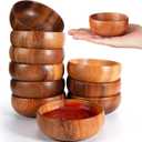 Skylety 10 Pcs Acacia Wooden Bowls Small Calabash Bowls Round Wood Salad Hand Carved Calabash Dip Tray for Serving Popcorn Pasta Coconut Nuts Sauce Appetizers Home Kitchen (3 Inch)