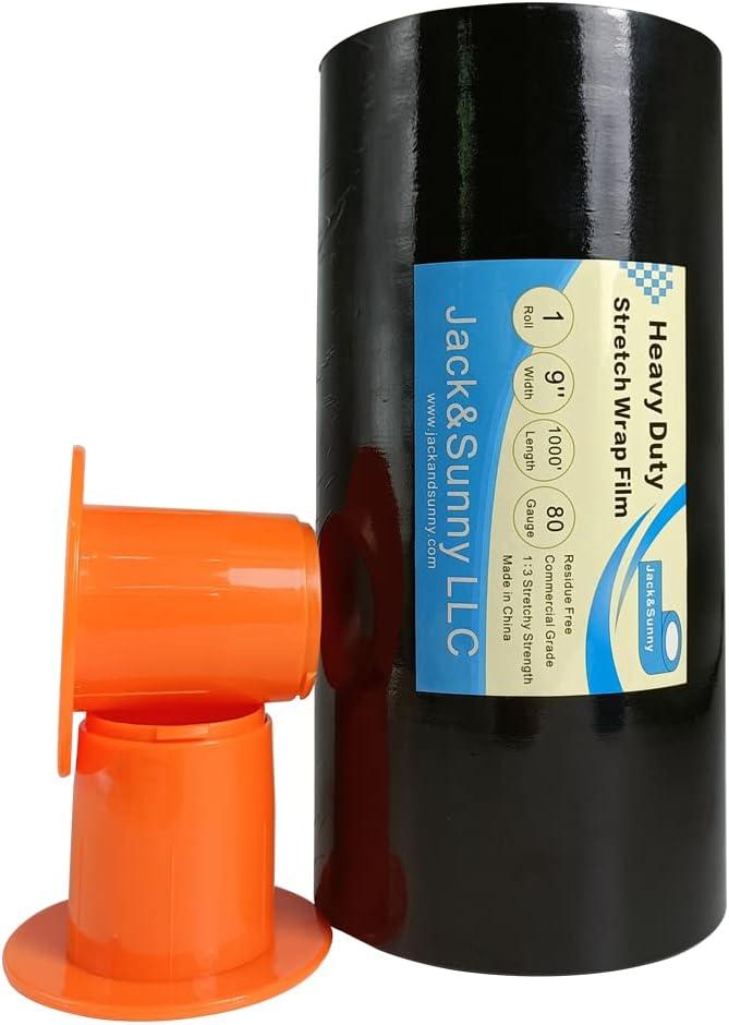 Black Plastic Stretch Wrap Film 91000ft 80 Gauge Storage Industrial with Hand Saver Dispenser Mini Packing Shrink Wrap Film for Moving Shipping Protecting Packages to Be More Stable and Tidy