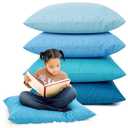 CroBlissful 4 Pcs Extra Large Floor Pillows Kids Classroom,Blue Colors 27 x 27 x 8 In Jumbo Size, Waterproof Flexible Seating Reading Corner Playrooms, Soft Cushions for Home School Toddler