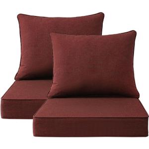 Sunbrella Outdoor Patio Chair Cushions Set, 24" x 24", Set of 2, Water-Repellent, Fade Resistant, Deep Seat Cushion for Backyard, Couch, Sofa and Patio Furniture, Spectrum Brick