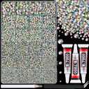 25000Pcs Resin Rhinestones with Tweezers for Bedazzling, AB 2-6mm Mixed Sizes Crystal with 3Pcs 10ml B7000 Jewelry Glue for Nail Art Makeup