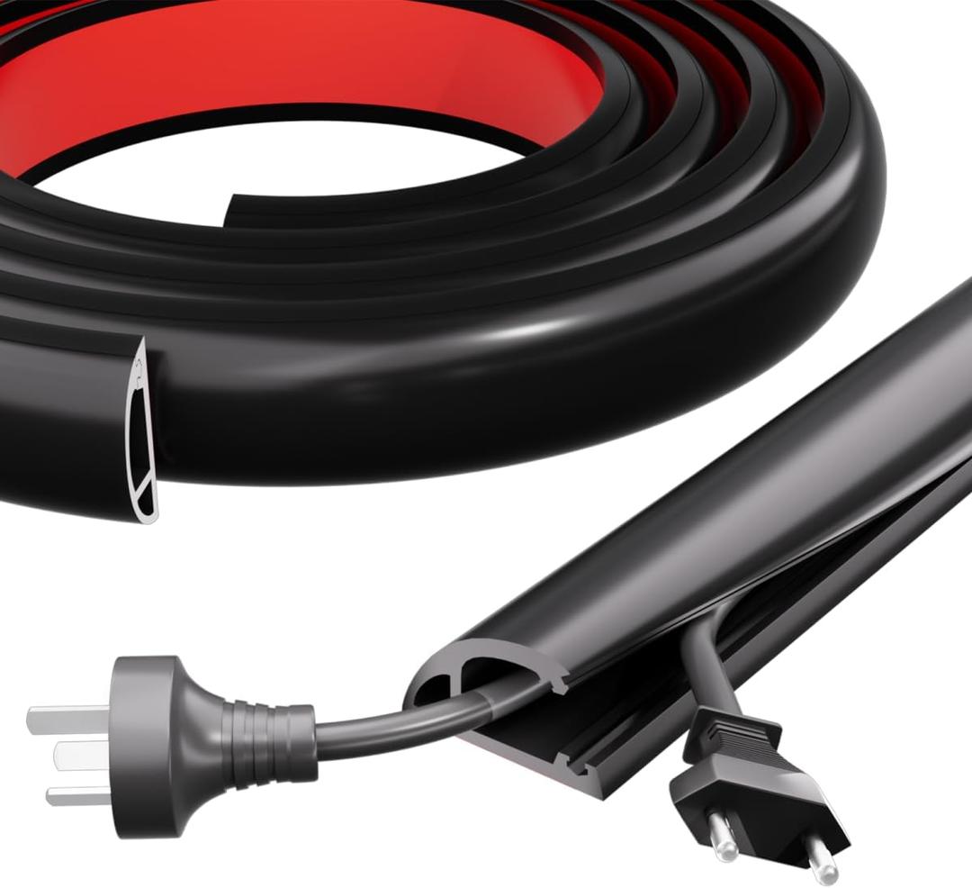 4FT Side-Open Extension Cord Covers for Wires on Floor,Silicone Power Cable Protector Cord Hider Management Strip,Hide Electric Wire on Carpet,Chord Runner Protective Safety,Black