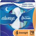 Always Infinity Feminine Pads for Women, Flexfoam Pads with Wings, Size 4, Overnight Absorbency, Unscented, 78 Count (3 Packs of 26)