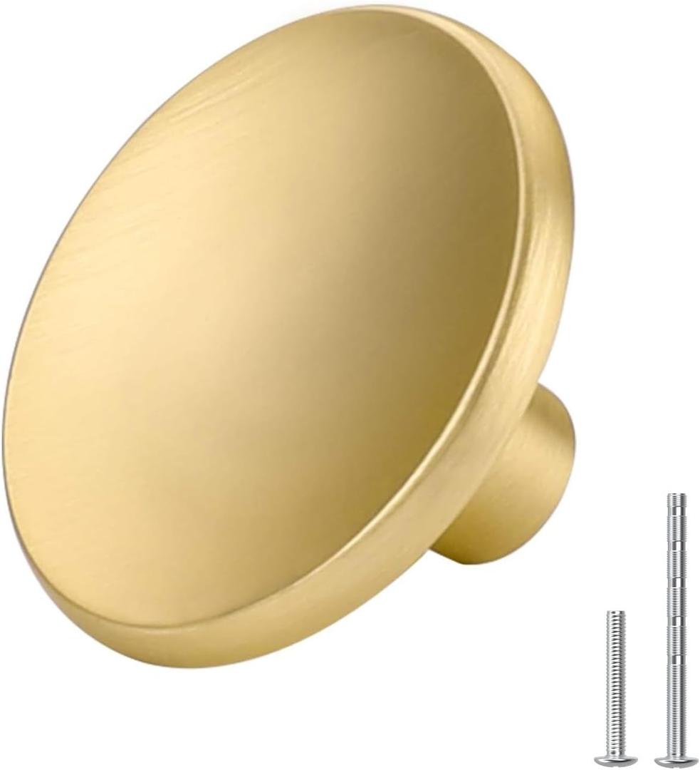 goldenwarm 5 Pack Gold Cabinet Knobs Kitchen Hardware Round Drawer Knob for Brushed Brass Cabinets Handles Closet Door Pulls Zinc Alloy