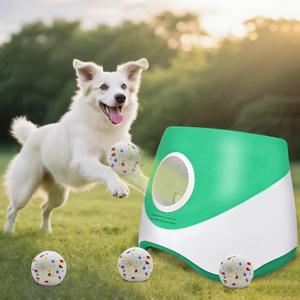 Automatic Dog Ball Launcher for Samll to Medium Dogs, Upgraded Interactive Toy Balls Thrower, Distance Adjustable Mental Stimulating Dog Toys with 4 Etpu Balls 2.2 Inch Green
