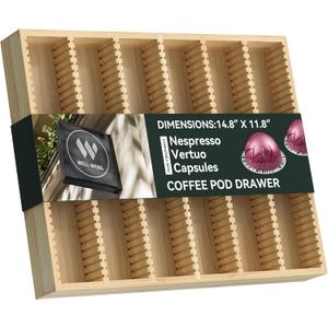 WELL WENG for Nespresso Vertuo Capsules - Premium Bamboo Coffee Pod Drawer Insert Organizer for Counter (48 Big or 60 Small Pods)-14.84" Wx11.81" Dx1.54" H
